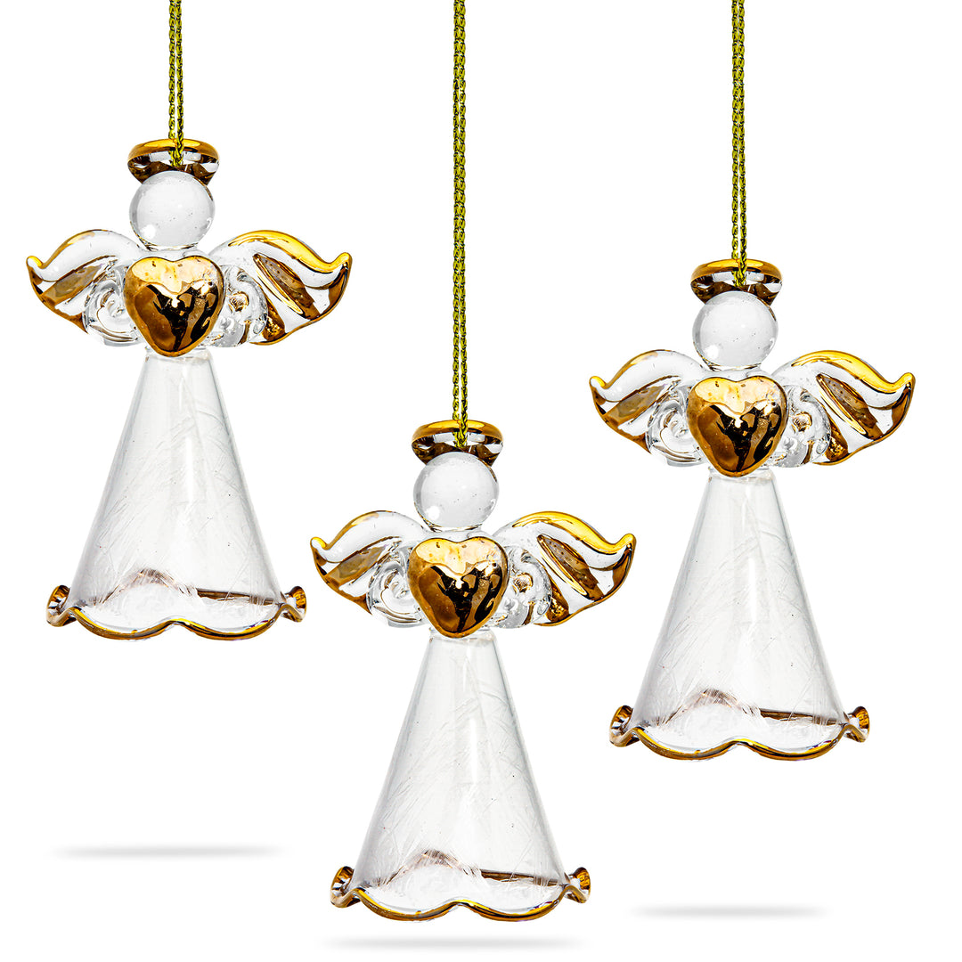 SIKORA BS452 Engel mit Herz Christbaumschmuck Glas Figur Weihnachtsbaum Anhänger 3er Set