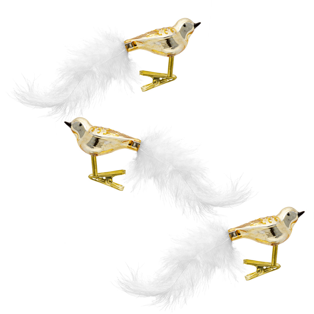 SIKORA BS460 3er Set traditioneller Christbaumschmuck aus Glas kleine Clip Vögel mit Federschwanz - hochglanz - viele Farben