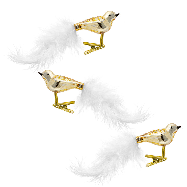 SIKORA BS460 3er Set traditioneller Christbaumschmuck aus Glas kleine Clip Vögel mit Federschwanz - hochglanz - viele Farben