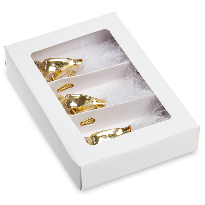 SIKORA BS460 3er Set traditioneller Christbaumschmuck aus Glas kleine Clip Vögel mit Federschwanz - hochglanz - viele Farben