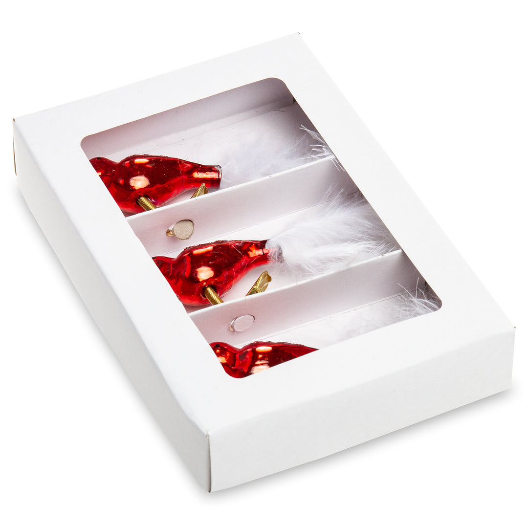 SIKORA BS460 3er Set traditioneller Christbaumschmuck aus Glas kleine Clip Vögel mit Federschwanz - hochglanz - viele Farben