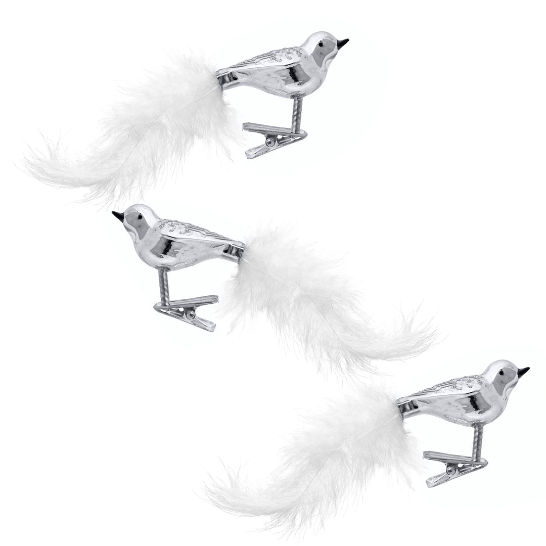 SIKORA BS460 3er Set traditioneller Christbaumschmuck aus Glas kleine Clip Vögel mit Federschwanz - hochglanz - viele Farben