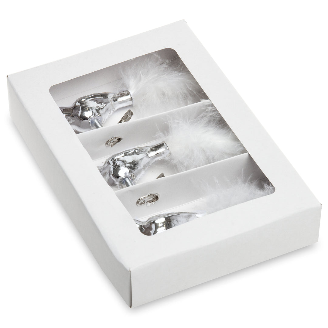 SIKORA BS460 3er Set traditioneller Christbaumschmuck aus Glas kleine Clip Vögel mit Federschwanz - hochglanz - viele Farben