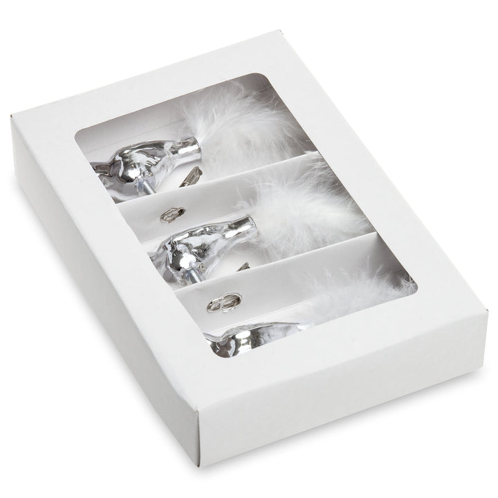 SIKORA BS460 3er Set traditioneller Christbaumschmuck aus Glas kleine Clip Vögel mit Federschwanz - hochglanz - viele Farben