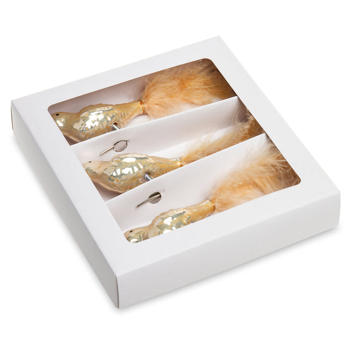SIKORA BS461 Essentials 3er Set traditioneller Christbaumschmuck aus Glas Clip Vögel mit Federschwanz hochglanz