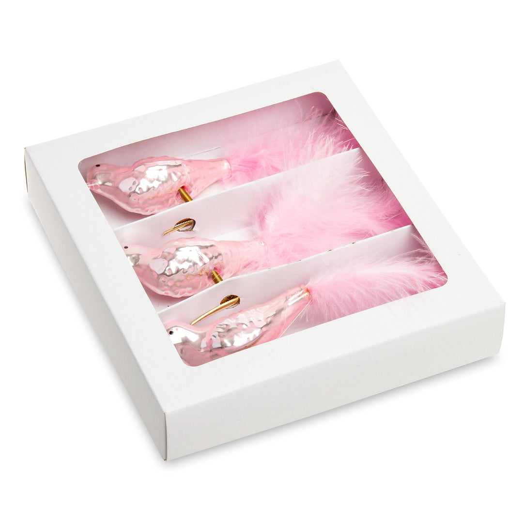 SIKORA BS461 Essentials 3er Set traditioneller Christbaumschmuck aus Glas Clip Vögel mit Federschwanz hochglanz