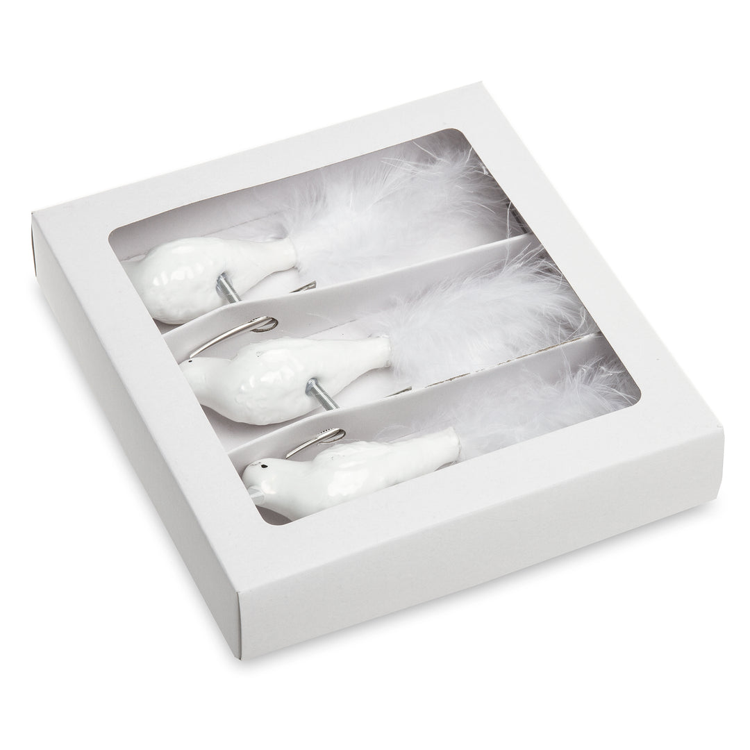 SIKORA BS461 Essentials 3er Set traditioneller Christbaumschmuck aus Glas Clip Vögel mit Federschwanz hochglanz
