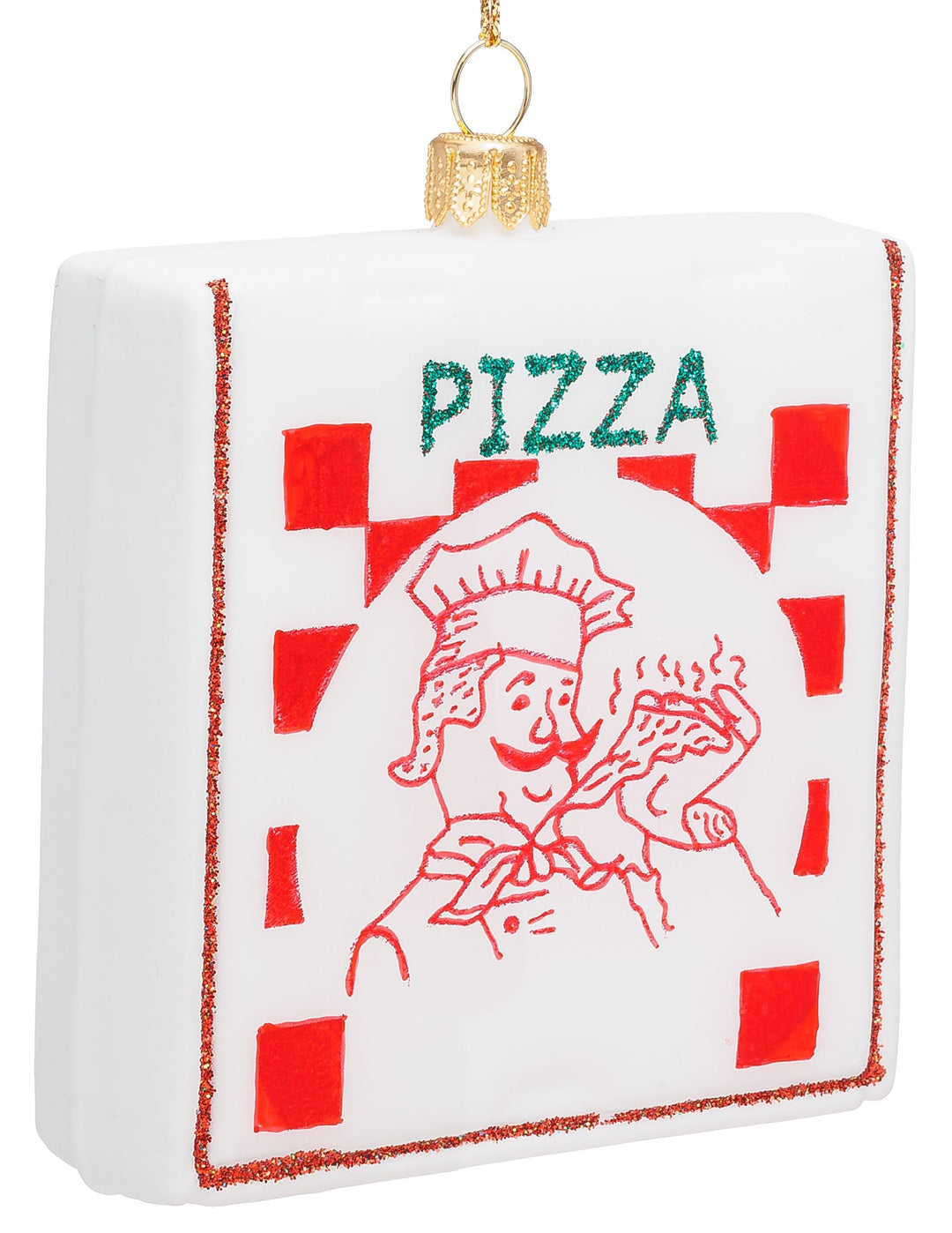 SIKORA Pizza Karton besondere Weihnachtskugel Glas Weihnachtsmann Christbaumschmuck Deko Figur Weihnachten Anhänger Ornament - Premium Line – BS848
