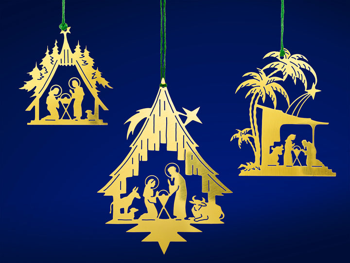 SIKORA MS-SET7 Traditionelle Christbaumschmuck Weihnachtsbaum Anhänger aus Messing KRIPPEN MOTIVE 3er Set