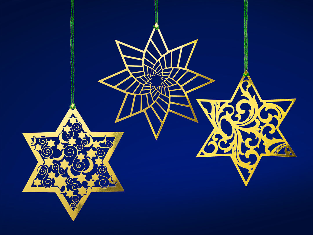 SIKORA MS-SET1 Traditionelle Christbaumschmuck Weihnachtsbaum Anhänger aus Messing STERNE 3er Set