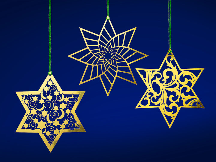 SIKORA MS-SET1 Traditionelle Christbaumschmuck Weihnachtsbaum Anhänger aus Messing STERNE 3er Set