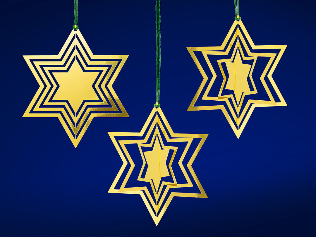 SIKORA MS-SET2 Traditionelle Christbaumschmuck Weihnachtsbaum Anhänger aus Messing 3D STERNE 3er Set