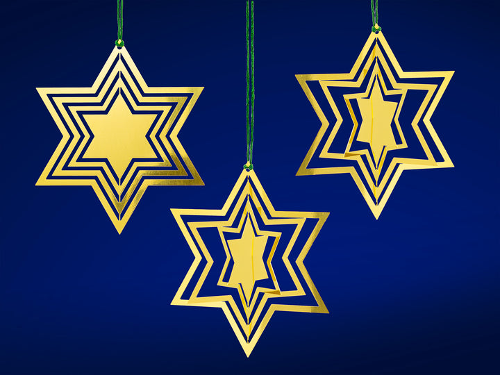 SIKORA MS-SET2 Traditionelle Christbaumschmuck Weihnachtsbaum Anhänger aus Messing 3D STERNE 3er Set