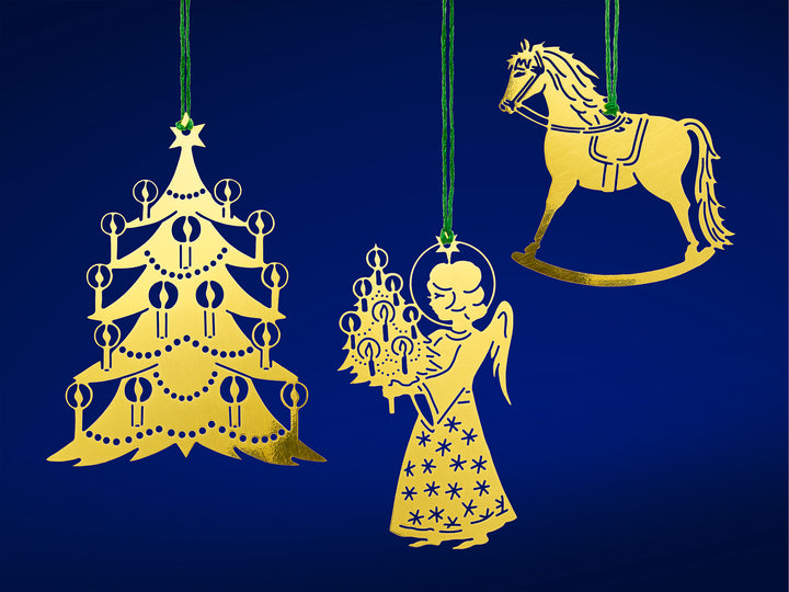 SIKORA MS-SET4 Traditionelle Christbaumschmuck Weihnachtsbaum Anhänger aus Messing WEIHNACHTLICHE MOTIVE 3er Set