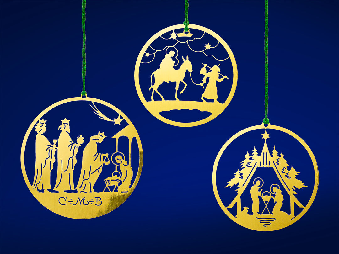 SIKORA MS-SET6 Traditionelle Christbaumschmuck Weihnachtsbaum Anhänger aus Messing KUGEL MOTIVE 3er Set