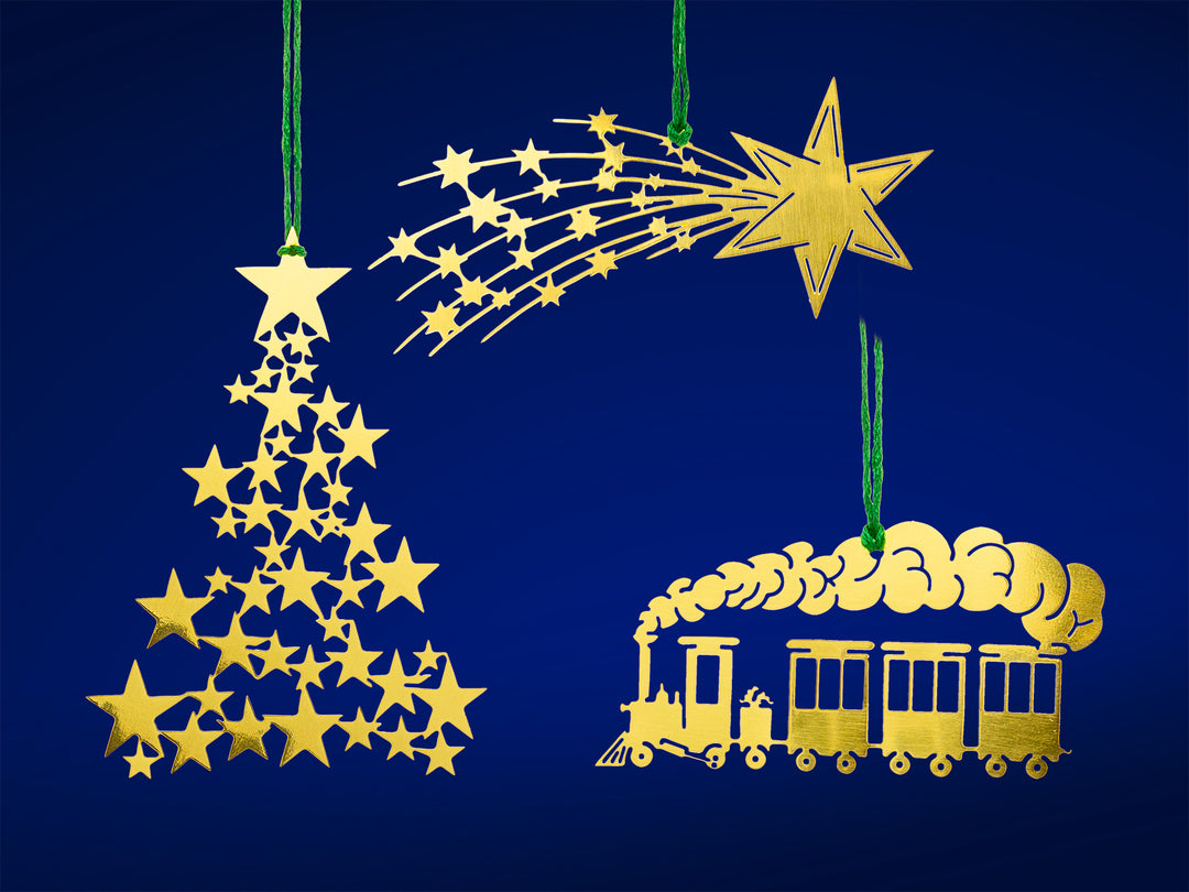 SIKORA MS-SET5 Traditionelle Christbaumschmuck Weihnachtsbaum Anhänger aus Messing WEIHNACHTLICHE MOTIVE 3er Set
