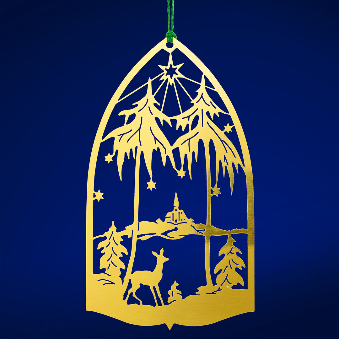 SIKORA MS-SET9 Traditionelle Christbaumschmuck Weihnachtsbaum Anhänger aus Messing KRIPPE und WINTERLANDSCHAFT 2er Set
