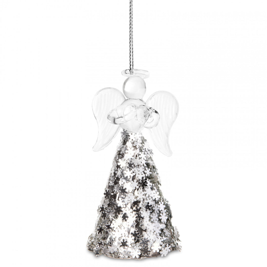 SIKORA BS386 Christbaumschmuck aus Glas / NORDISCHER GLASENGEL MIT GLITZER ROCK / 3er Set - H: 7cm