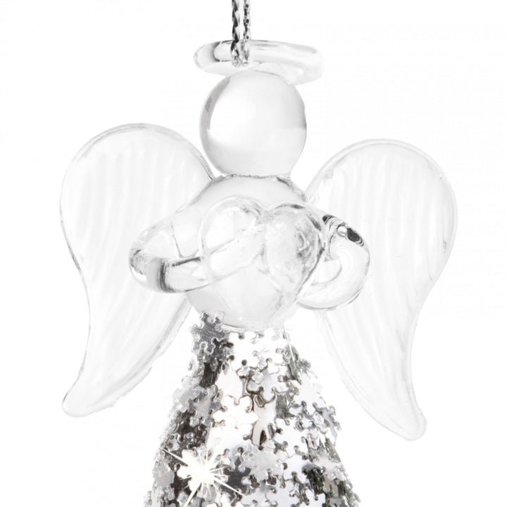 SIKORA BS386 Christbaumschmuck aus Glas / NORDISCHER GLASENGEL MIT GLITZER ROCK / 3er Set - H: 7cm
