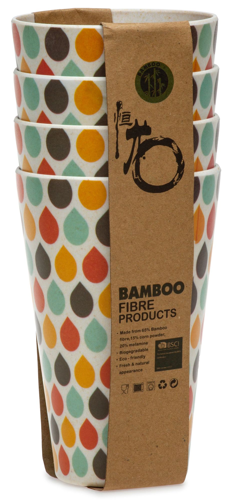 SIKORA CUP1 4er Set Trink- und Saftbecher 400ml aus nachhaltiger Bambusfaser