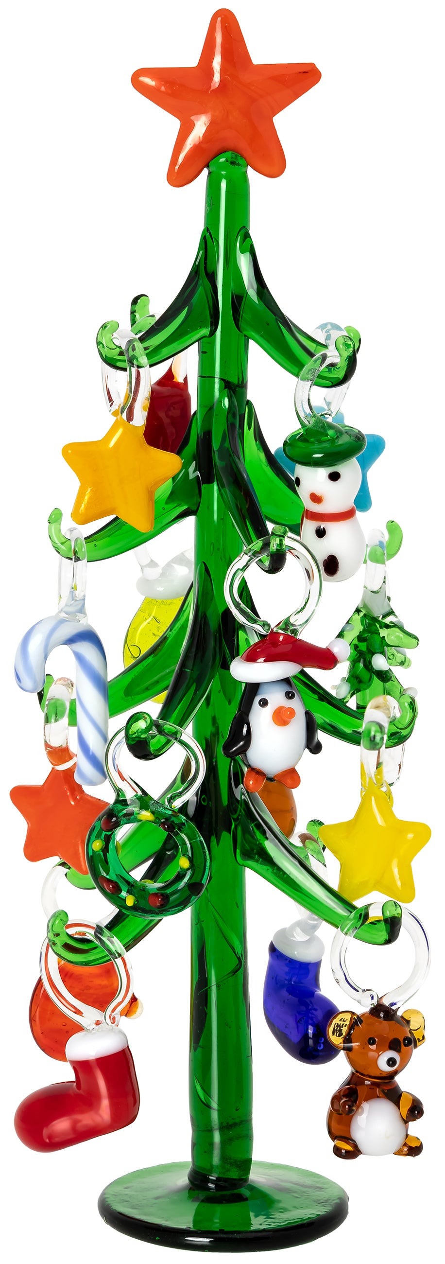 SIKORA Glas Baum Deko Figur Weihnachtsbaum mit bunten mini Anhängern Höhe: 16 cm - DK24