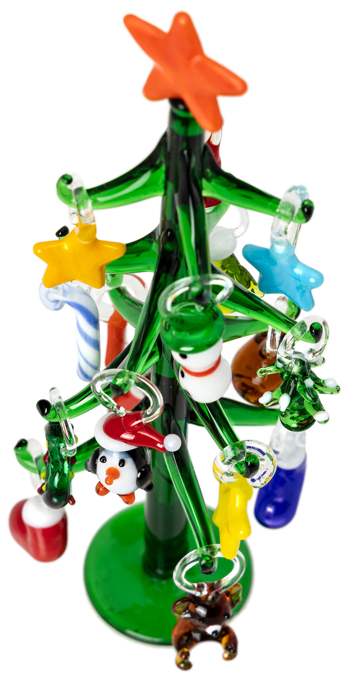 SIKORA Glas Baum Deko Figur Weihnachtsbaum mit bunten mini Anhängern Höhe: 16 cm - DK24