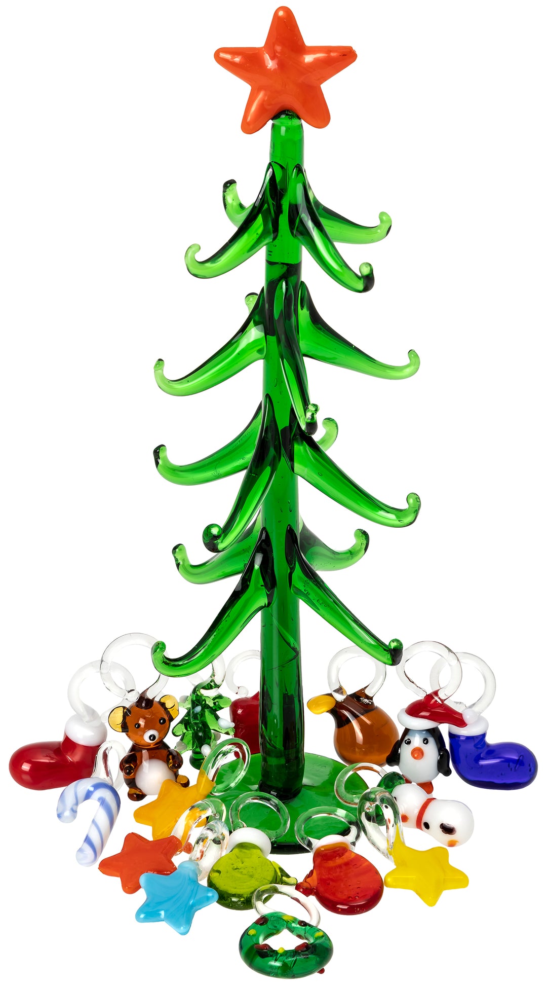 SIKORA Glas Baum Deko Figur Weihnachtsbaum mit bunten mini Anhängern Höhe: 16 cm - DK24
