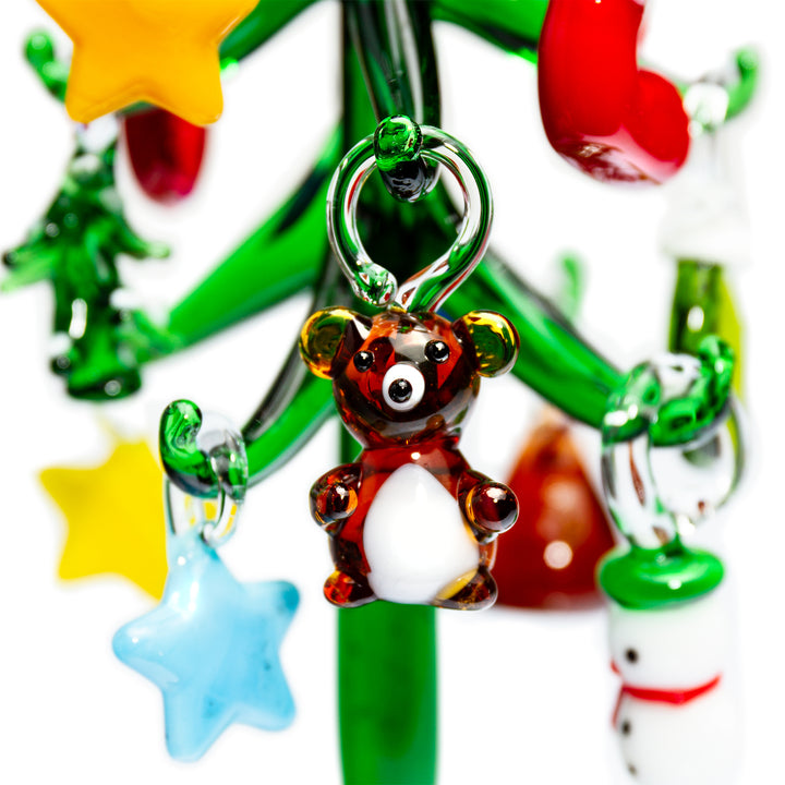 SIKORA Glas Baum Deko Figur Weihnachtsbaum mit bunten mini Anhängern Höhe: 16 cm - DK24