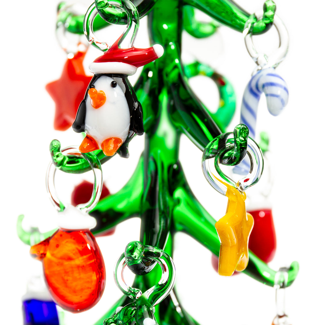 SIKORA Glas Baum Deko Figur Weihnachtsbaum mit bunten mini Anhängern Höhe: 16 cm - DK24