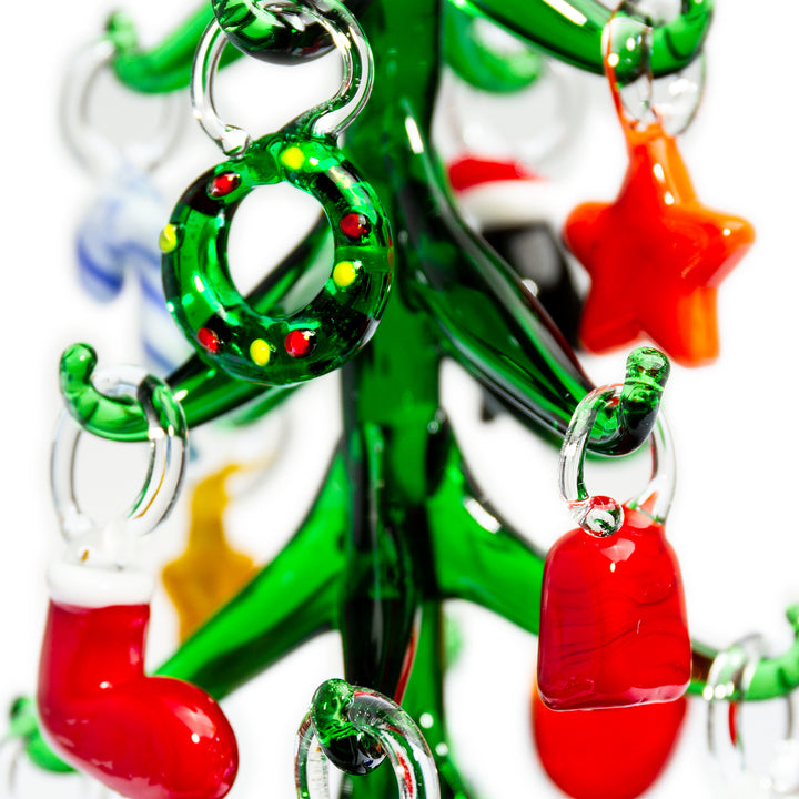 SIKORA Glas Baum Deko Figur Weihnachtsbaum mit bunten mini Anhängern Höhe: 16 cm - DK24