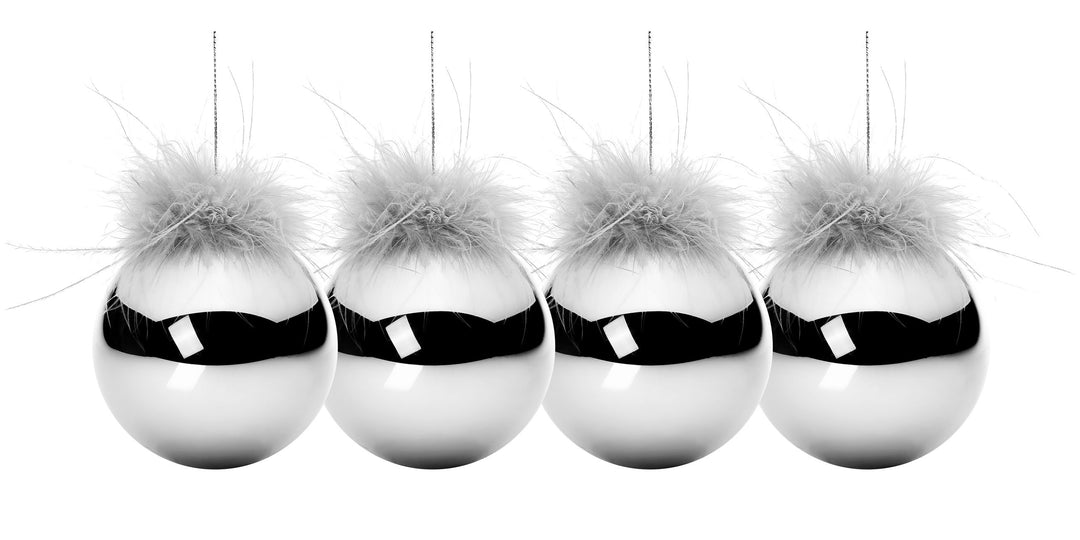 SIKORA Highlights 4er Set ausgefallene Christbaumkugeln besondere Weihnachtskugel Christbaumschmuck aus Glas Silber