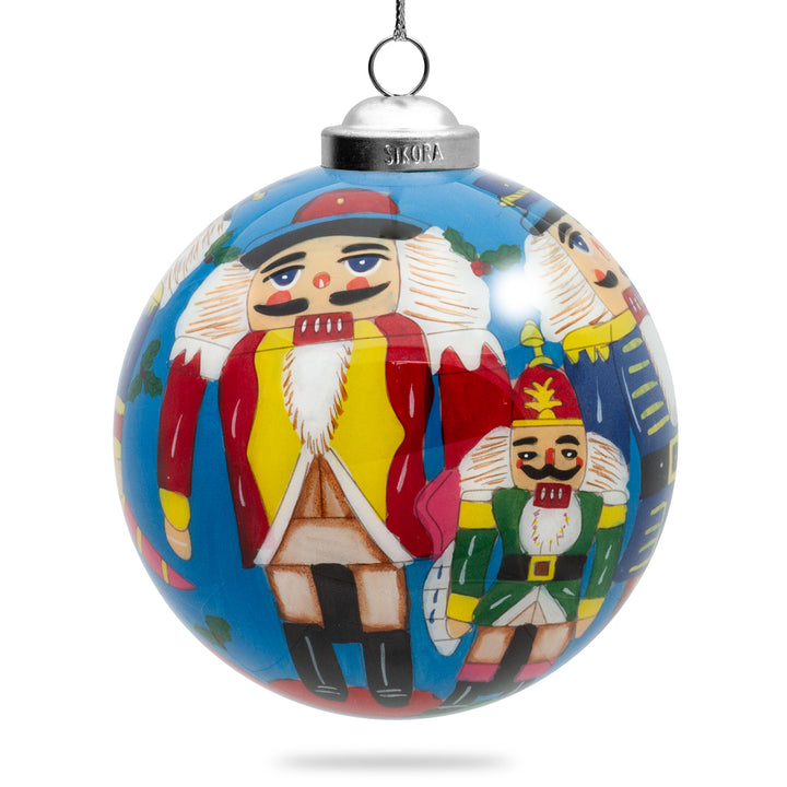 SIKORA Nussknacker Weihnachtskugel Innenglasmalerei besonderer Christbaumschmuck Ornament von innen handbemalt D: 10 cm - K10-15