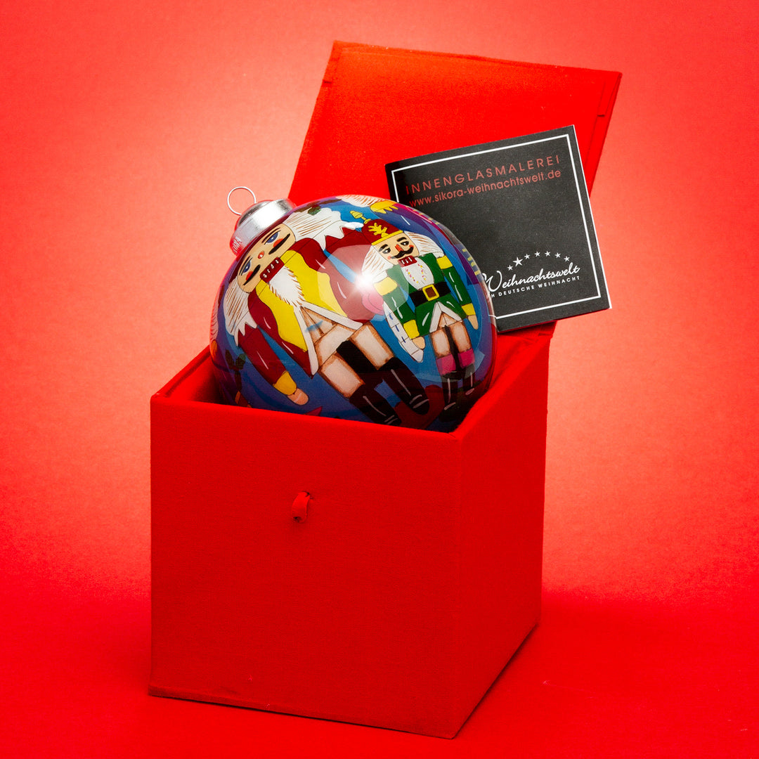 SIKORA Nussknacker Weihnachtskugel Innenglasmalerei besonderer Christbaumschmuck Ornament von innen handbemalt D: 10 cm - K10-15