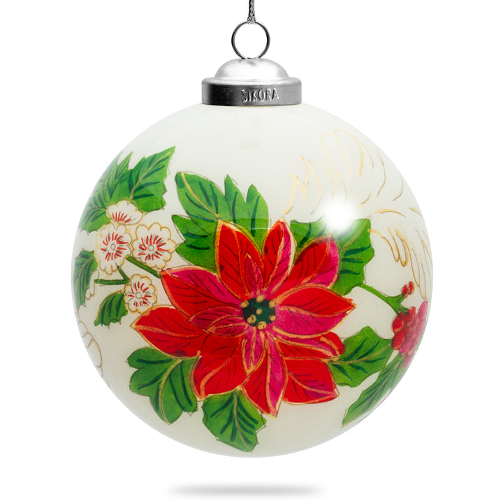 SIKORA Weihnachtsstern Blüte No.2 Weihnachtskugel Innenglasmalerei besonderer Christbaumschmuck Ornament von innen handbemalt D: 10 cm - K10-18