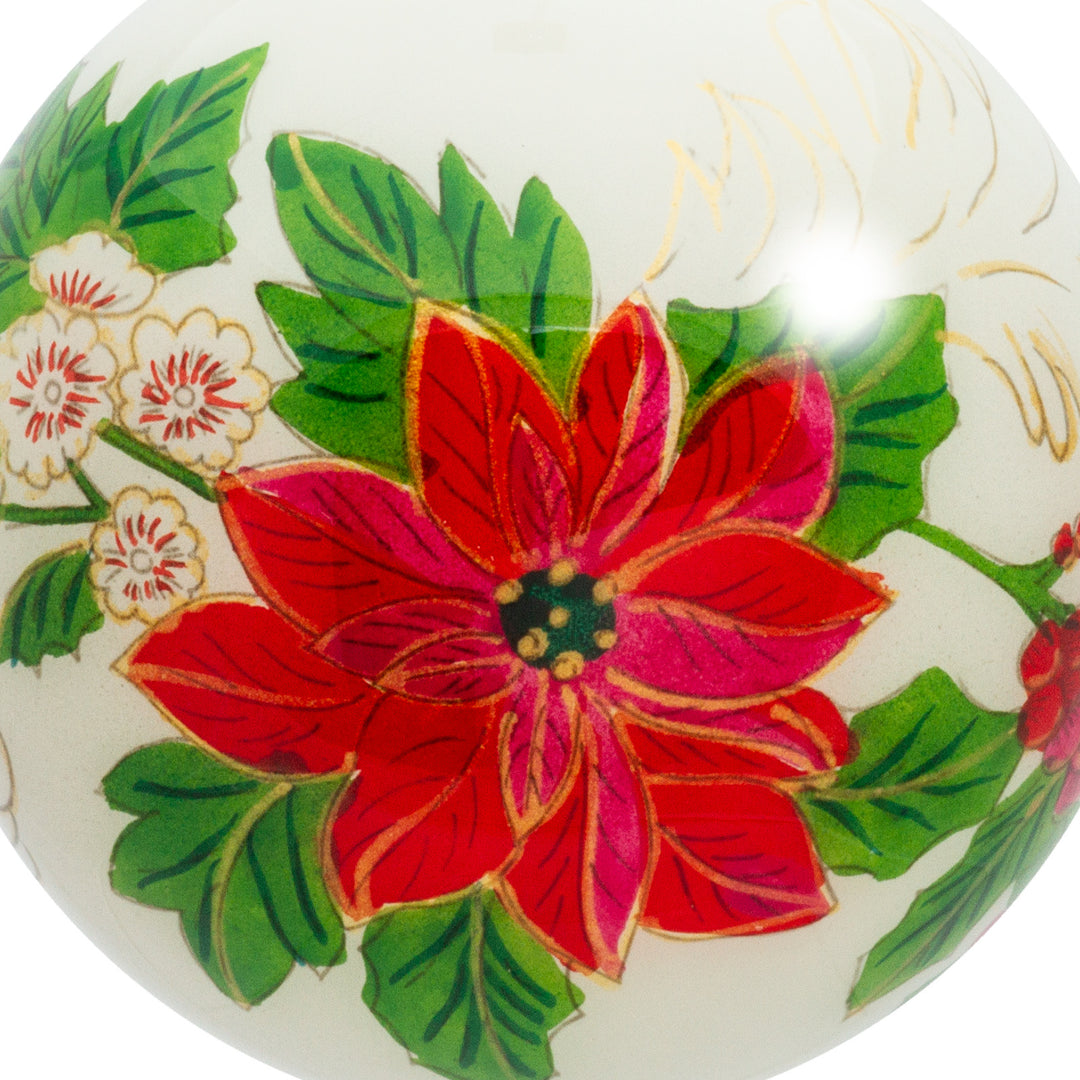 SIKORA Weihnachtsstern Blüte No.2 Weihnachtskugel Innenglasmalerei besonderer Christbaumschmuck Ornament von innen handbemalt D: 10 cm - K10-18