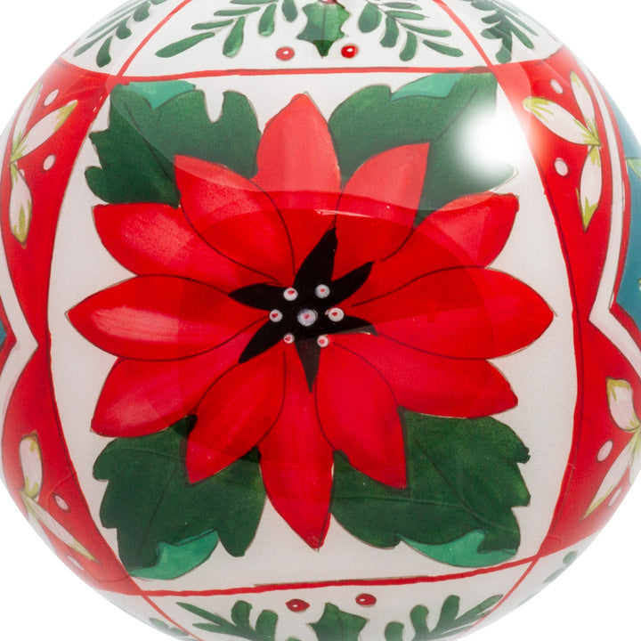 SIKORA Weihnachtsstern Blüte No.3 Weihnachtskugel Innenglasmalerei besonderer Christbaumschmuck Ornament von innen handbemalt D: 10 cm - K10-19