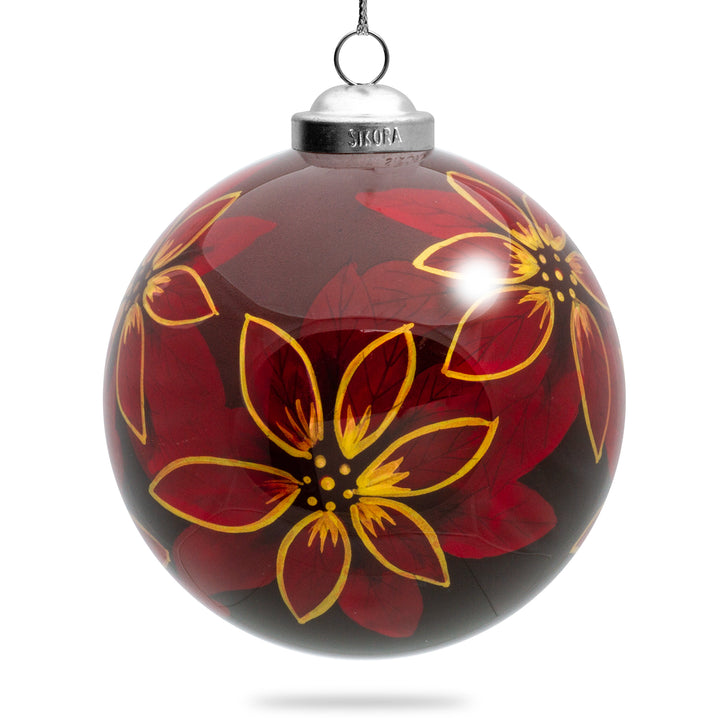 SIKORA Weihnachtsstern Blüte No.1 Weihnachtskugel Innenglasmalerei besonderer Christbaumschmuck Ornament von innen handbemalt D: 10 cm - K10-22