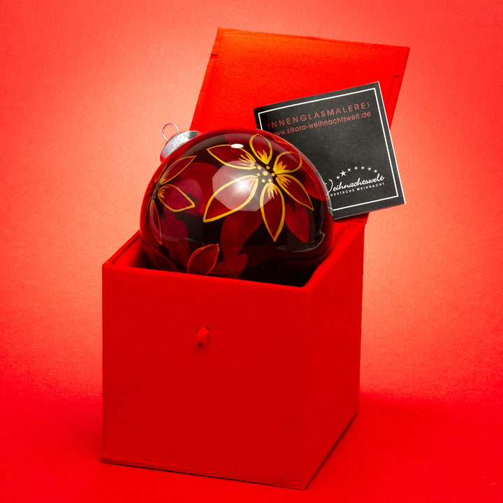 SIKORA Weihnachtsstern Blüte No.1 Weihnachtskugel Innenglasmalerei besonderer Christbaumschmuck Ornament von innen handbemalt D: 10 cm - K10-22