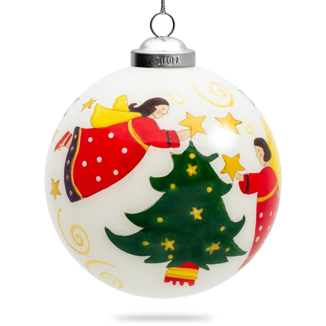 SIKORA Engel Weihnachtskugel Innenglasmalerei besonderer Christbaumschmuck Ornament von innen handbemalt D: 10 cm - K10-24