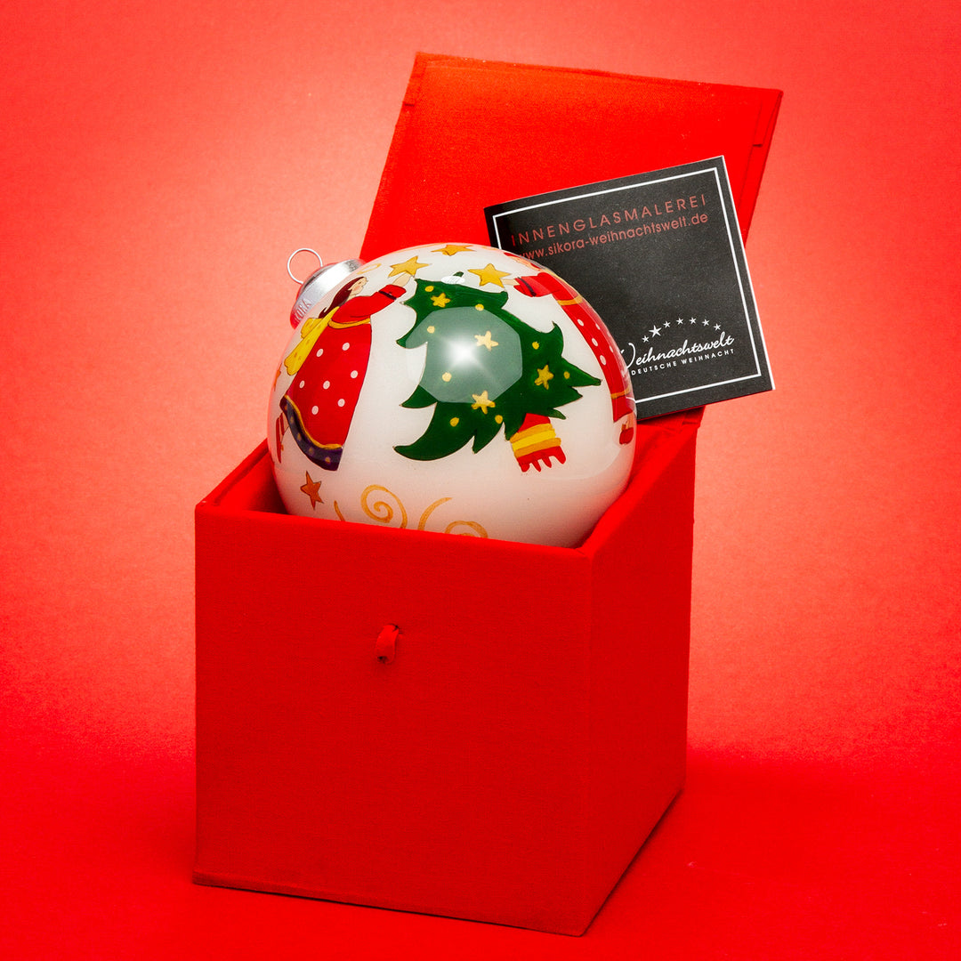 SIKORA Engel Weihnachtskugel Innenglasmalerei besonderer Christbaumschmuck Ornament von innen handbemalt D: 10 cm - K10-24