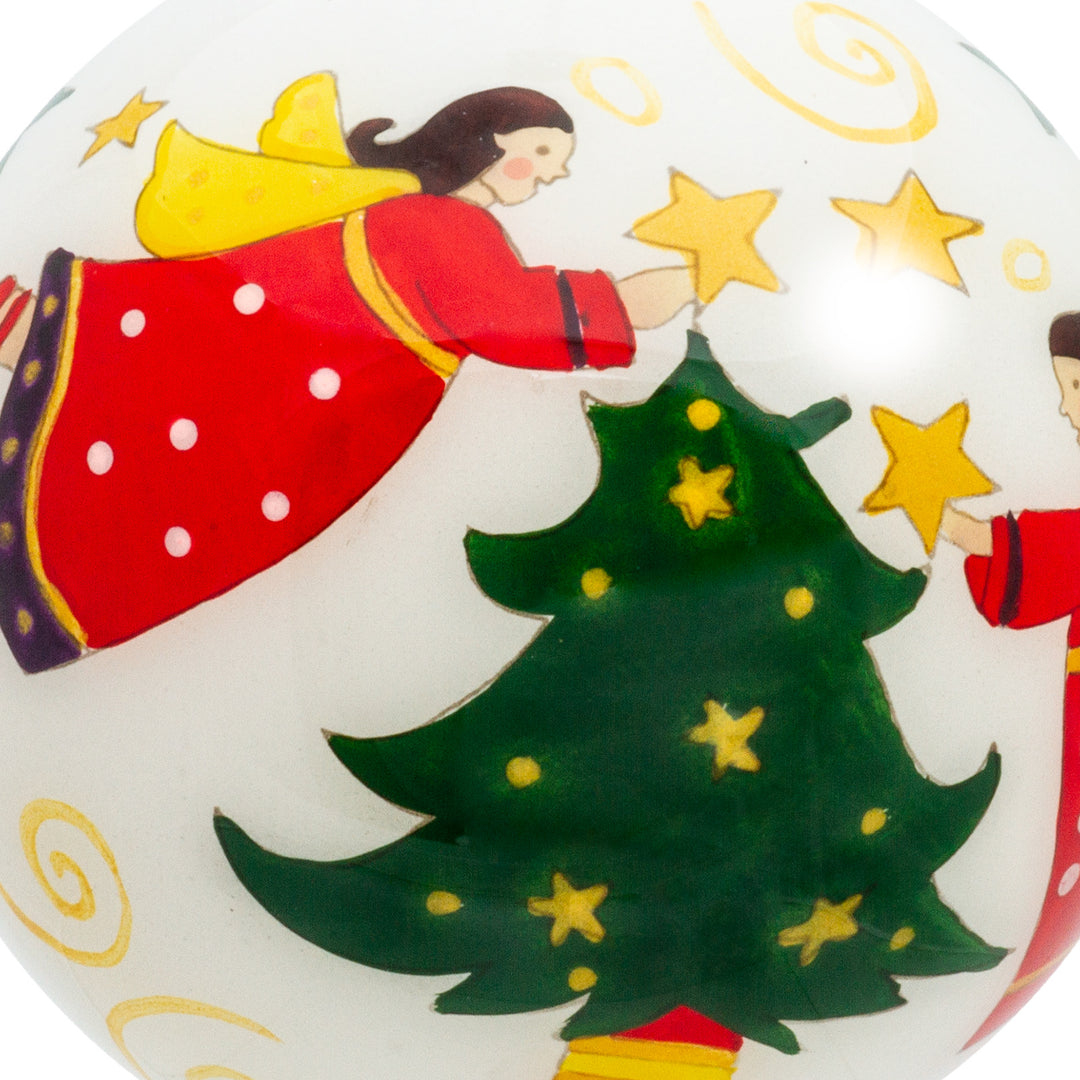 SIKORA Engel Weihnachtskugel Innenglasmalerei besonderer Christbaumschmuck Ornament von innen handbemalt D: 10 cm - K10-24