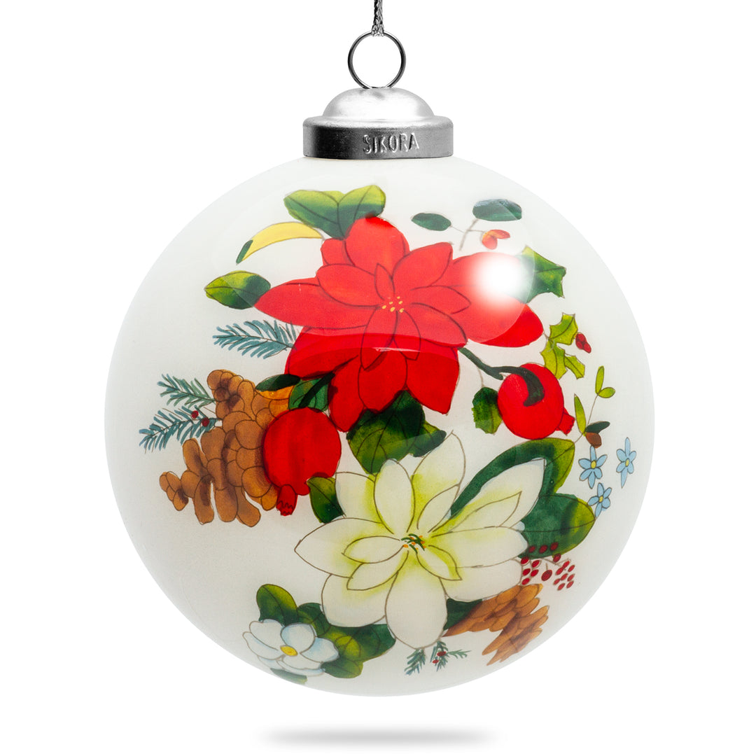 SIKORA Weihnachtsstern Blüte No.4 Weihnachtskugel Innenglasmalerei besonderer Christbaumschmuck Ornament von innen handbemalt D: 10 cm - K10-31