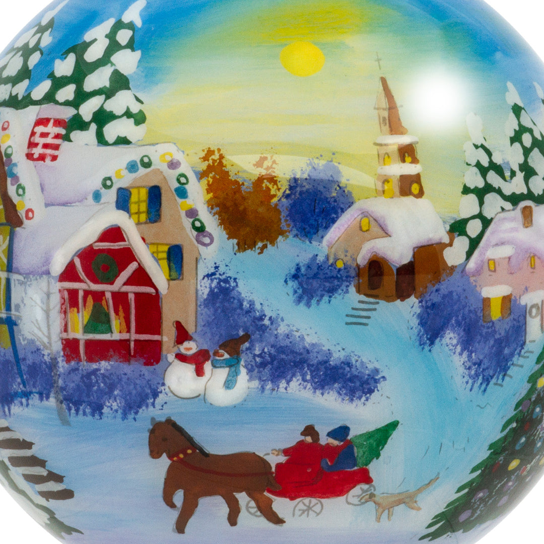 SIKORA Winterdorf No.3 Weihnachtskugel Innenglasmalerei besonderer Christbaumschmuck Ornament von innen handbemalt D: 10 cm - K10-47