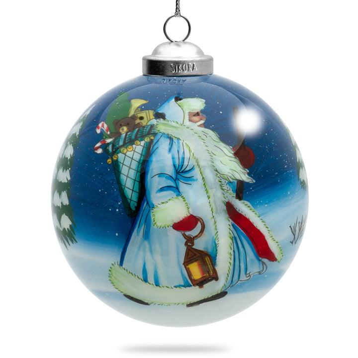 SIKORA Weihnachtsmann weiß Weihnachtskugel Innenglasmalerei besonderer Christbaumschmuck Ornament von innen handbemalt D: 10 cm - K10-48