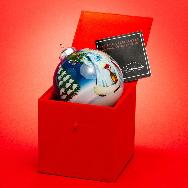 SIKORA Weihnachtsmann weiß Weihnachtskugel Innenglasmalerei besonderer Christbaumschmuck Ornament von innen handbemalt D: 10 cm - K10-48