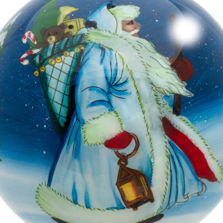 SIKORA Weihnachtsmann weiß Weihnachtskugel Innenglasmalerei besonderer Christbaumschmuck Ornament von innen handbemalt D: 10 cm - K10-48