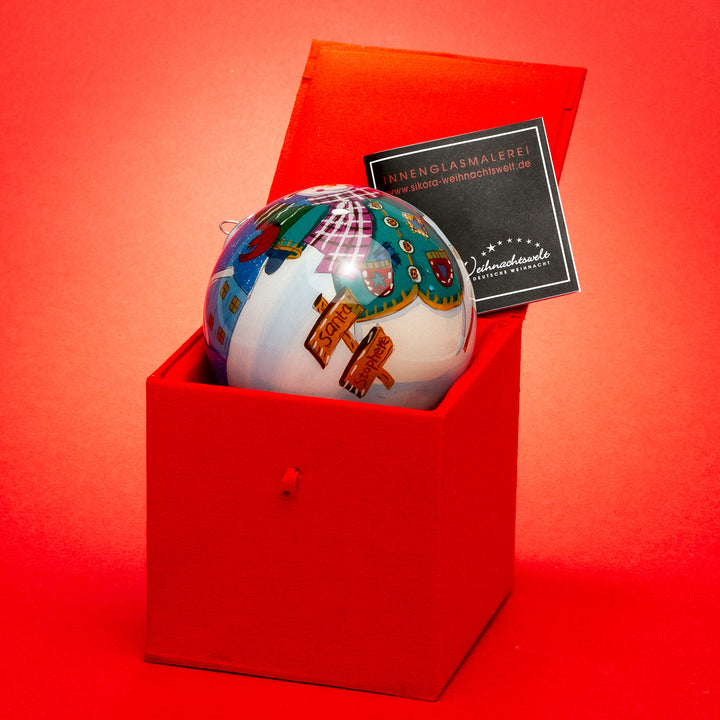 SIKORA Schneemann No.5 Weihnachtskugel Innenglasmalerei besonderer Christbaumschmuck Ornament von innen handbemalt D: 10 cm - K10-80