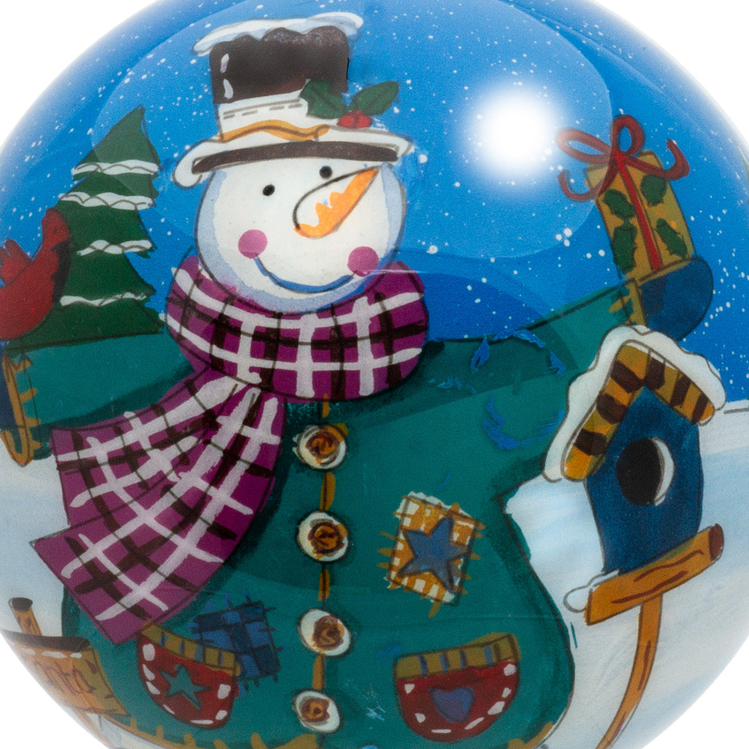 SIKORA Schneemann No.5 Weihnachtskugel Innenglasmalerei besonderer Christbaumschmuck Ornament von innen handbemalt D: 10 cm - K10-80