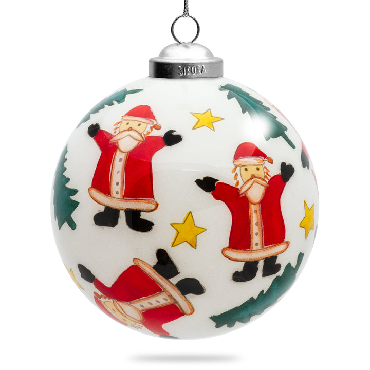 SIKORA Weihnachtsmänner Weihnachtskugel Innenglasmalerei besonderer Christbaumschmuck Ornament von innen handbemalt D: 10 cm - K10-85