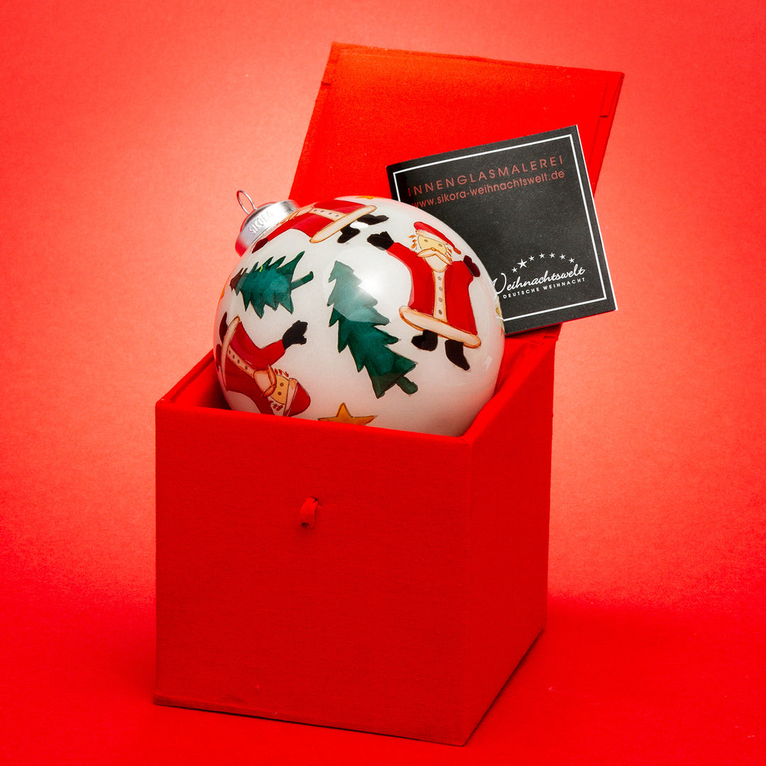 SIKORA Weihnachtsmänner Weihnachtskugel Innenglasmalerei besonderer Christbaumschmuck Ornament von innen handbemalt D: 10 cm - K10-85